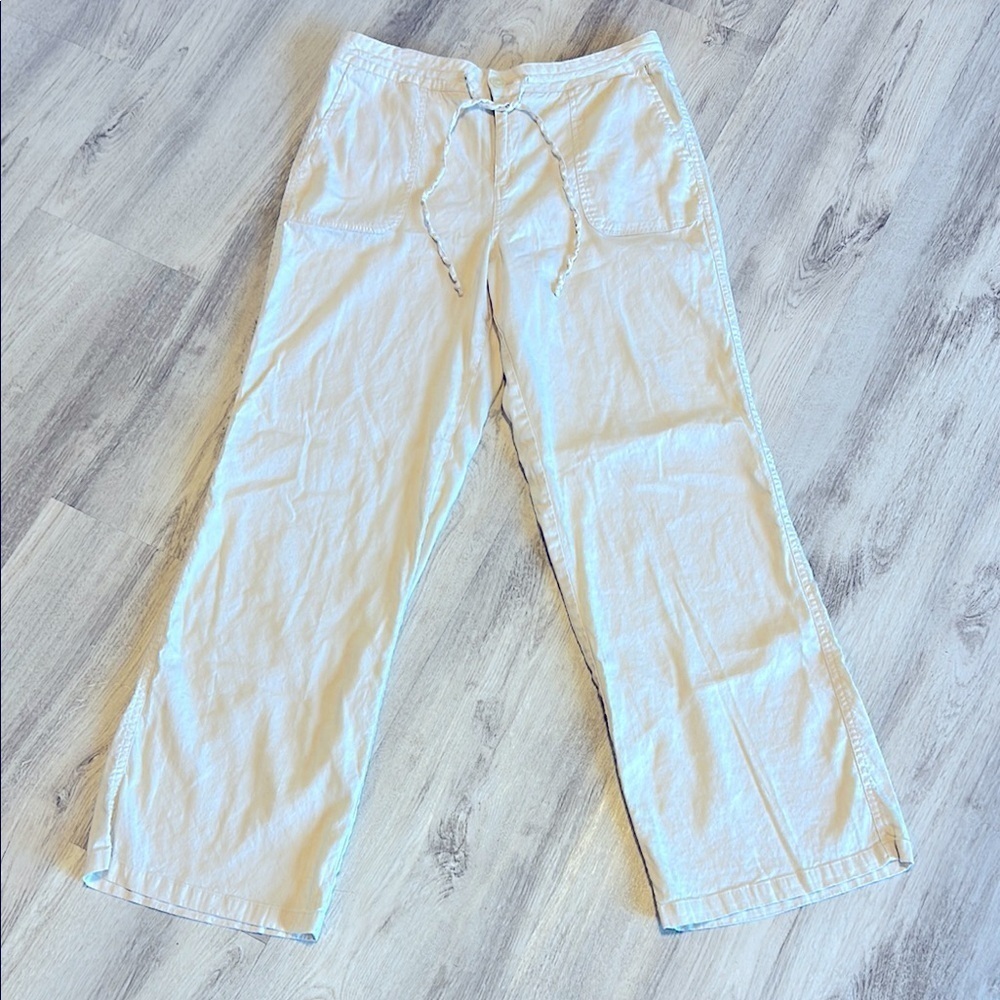 Pendleton Cream Linen Blend Wide Leg Pant High Rise Relaxed Lightweight Trousers